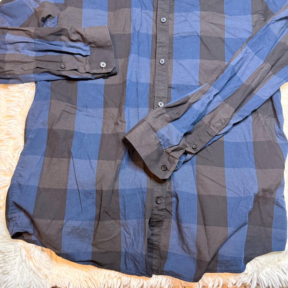 Express men’s XL extra slim Blue/Black Plaid Long-Sleeve Button-Down Shirt - Picture 2 of 10